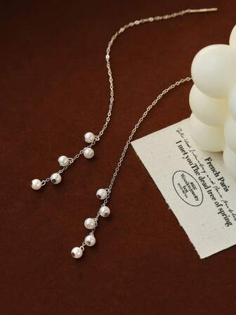 1对优雅女士S925纯银耳环，葡萄串珍珠耳钉，小巧百搭，简约时尚，适合日常佩戴