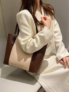 Bolsa feminina vintage, simples e elegante, para uso diário, com grande capacidade, modelo 2025. - marrom branco - Ver 6