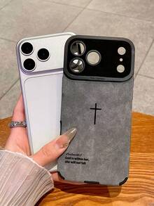 复古天鹅绒十字架圣经经文灰色手机壳，简约宗教风格，诗篇46:5十字架基督教酷炫手机壳，送给女友/男友的基督教礼物，兼容 17 Pro Max、16、16 Pro Max、16 Pro、16 Plus - 灰色 - 查看 6