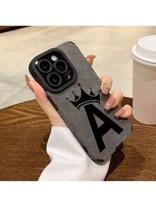 Funda de Teléfono con Patrón de Letra A Corona para iPhone 16 16Pro 16Pro Max 16 Plus 15Plus XS XS Max resistente a impactos cuero sintético duradero cubierta hermosa y elegante protector de smartphone navidad - Gris - Ver 3