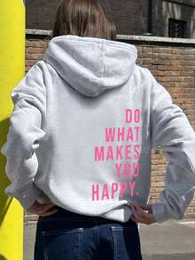 女士时尚秋冬连帽套头卫衣，柔软舒适保暖内衬休闲上衣 - 灰色 - 查看 9