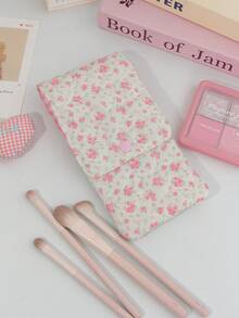 Bolsa de Armazenamento de Pincéis de Maquiagem Acolchoada Floral, Bolsa de Cosméticos com Botão de Pressão, Pequena Bolsa Organizadora para Pincéis de Maquiagem, Batom, Artigos de Papelaria, Viagem e Uso Diário - Multicolorido - Visão 14