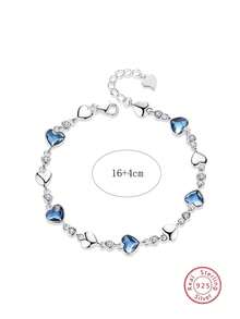 BLOVEMEE 1件优雅奢华925银锆石心形手链，适合女士日常佩戴、结婚纪念日首饰、万圣节礼物