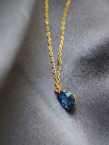 ELSEDES 1件时尚优雅的S925银镶嵌皇家蓝水滴形宝石吊坠项链，简约精致的设计凸显浪漫优雅，适合日常和派对佩戴。 - 金色 - 查看 4