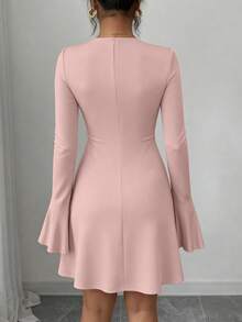 Women's Long Sleeve Elegant  Mini Dress Fall Bodycon Mock Neck Elegant Business Work Party Short Dresses New Years Valentine Vacation Fall Dresses For Women - 淺粉色 - 查看 2