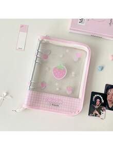 1本INS时尚明星六孔PVC活页笔记本，透明闪光拉链边日记本/相册，偶像卡片收藏册，学生用六孔偶像卡片相册 - 彩色 - 查看 18