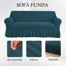 AMOROSA 3 Pieza Funda Cubre Sala con Falda Tipo Plumeti Funda de Sofá Lavable Elástica Fácil de Instalar Fundas para Sillones Sala  (1 plaza, 2 plazas, 3 plazas) Decoración Sala - Verde bosque - Ver 3