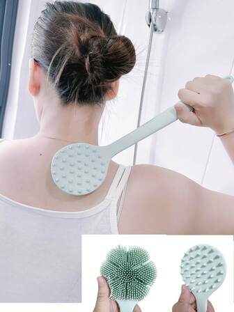 去角质背部按摩刷，双面硅胶刷，长柄