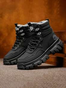 男士高帮休闲靴，新款秋/春绒面靴，黑色毛皮及踝靴，男鞋 - 黑色 - 查看 7