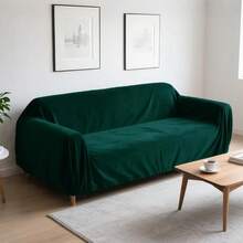Thick Velvet Stretch Sofa Cover Couch Cover For Living Room Sofa Slipcover Furniture Protector With Non Slip Elastic Bottom Soft Spandex Fabric Machine Washable Green 2 Seaters - Green - View 3