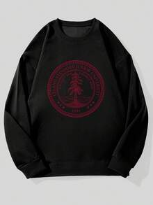 Sudadera para hombre con emblema de la Universidad de Stanford - Jersey blanco casual de cuello redondo con diseño gráfico rojo y negro, corte holgado, mangas largas, perfecta para ropa casual, ropa cómoda para el día a día| Sudadera de corte relajado| Ropa cómoda, ropa universitaria, sudadera de punto, sudadera con capucha para hombre, jersey para hombre - Blanco - Ver 3