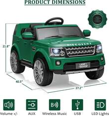 12V licenciado Land Rover Dual-Drive coche de juguete para niños con control remoto de padres / almacenamiento con capucha, coche eléctrico para niños con reproductor de MP3 / luz led / interfaz AUX / interfaz USB, adecuado para edades 3-8 - Verde - Ver 2
