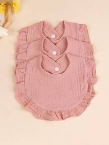 3/4pcs Baby Solid Color Bibs With Ruffle Trim, Soft Lace Edge Drool Bibs - Multicolor - View 16