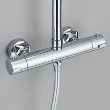 Exposed Thermostatic Shower Mixer Bathroom Twin Head Round Square Bar Set - Silver - View 8