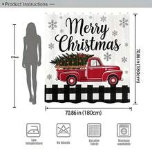 1pcFestive Red Vintage Truck Christmas Shower Curtain With Snowflake Print And Merry Christmas Text For Holiday Bathroom Decor