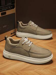 四季新款男士舒适软底运动鞋，休闲皮鞋，商务鞋，百搭时尚运动鞋，旅行鞋，一脚蹬乐福鞋，系带金属鞋眼 - 棕色 - 查看 4