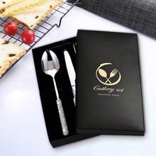 一套镶钻不锈钢刀叉勺餐具，高品质西式餐具，适用于西餐、甜点、家居、厨房、餐厅，也适合节日、婚礼、生日、派对、新年、情人节、斋月等场合作为礼物。 - 彩色 - 查看 4