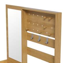 Estante compacto, moderno y multifuncional para la entrada, con espejo y ganchos ajustables. Ideal para recibidor, sala de estar o dormitorio. Color marrón/blanco. - Marrón - Ver 8