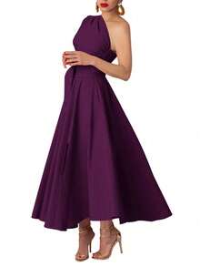 Women's Sleeveless Solid Color Dress With Pockets And Side Slit, Elegant Summer - Bold Plum - View 3
