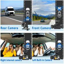 BAIDELUO Dashcam haute définition 1080P 4 canaux, capable d'enregistrer à l'avant, à l'intérieur et à l'arrière du véhicule, avec une carte mémoire 32 Go en option. Elle supprime automatiquement les anciennes vidéos en boucle et verrouille la vidéo automatiquement en cas de collision grâce à un capteur de gravité