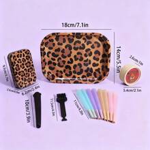 6pcs Rolling Tray Set, For Leopard Pattern Lovers | Includes 180*140mm Rolling Tray, Grinder, Tin Box, 1 Tube, Cleaning Brush, 8-Pack Colorful Cones | All-In-One Set, Smoking Accessories Kit, For Friends, Families, And Smokers - 6件套裝 - 查看 7