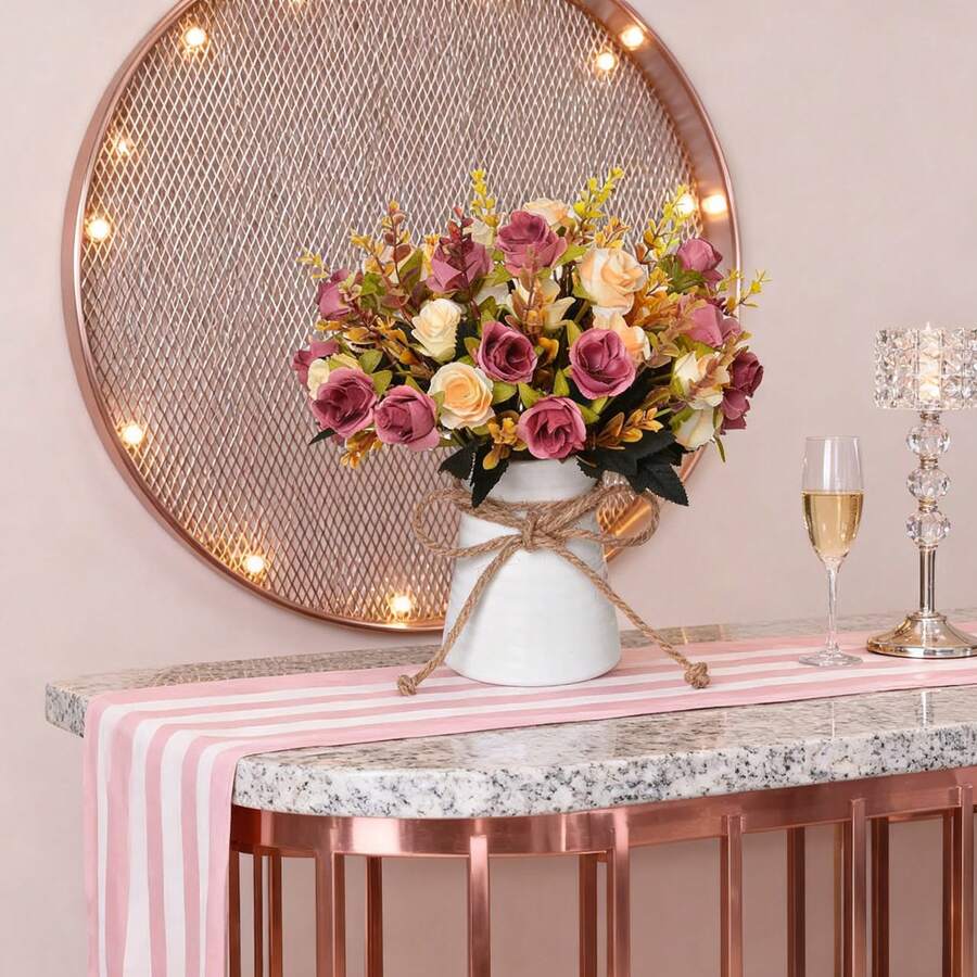 1/80 piezas Ramo de flores artificiales de seda de rosa y eucalipto, regalo del Día de San Valentín, materiales DIY para decoración de boda, accesorios para ramos de novia, decoración de coche de boda, decoración de arco, hogar, restaurante, dormitorio, decoración de jarrón, decoración de fiesta de cumpleaños, regalo de Año Nuevo - Marrón - Ver 1
