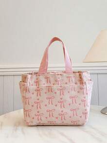 Elegant Mother Bag With Bow Decor, Large Capacity Tote Bag, Minimalist & Versatile, Suitable For Outings, Students And Office Workers, Can Be Used As Lunch Box Insulator - Pink - View 12