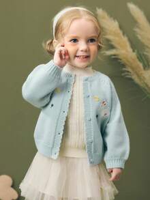 mini bala Áo len cardigan tay dài xinh xắn cho bé gái 2025 mềm mại ấm áp - hồng xanh - Xem 1