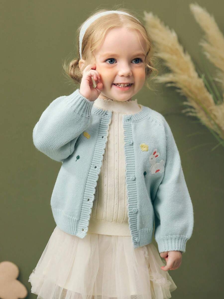 mini bala Áo len cardigan tay dài xinh xắn cho bé gái 2025 mềm mại ấm áp - hồng xanh - Xem 1