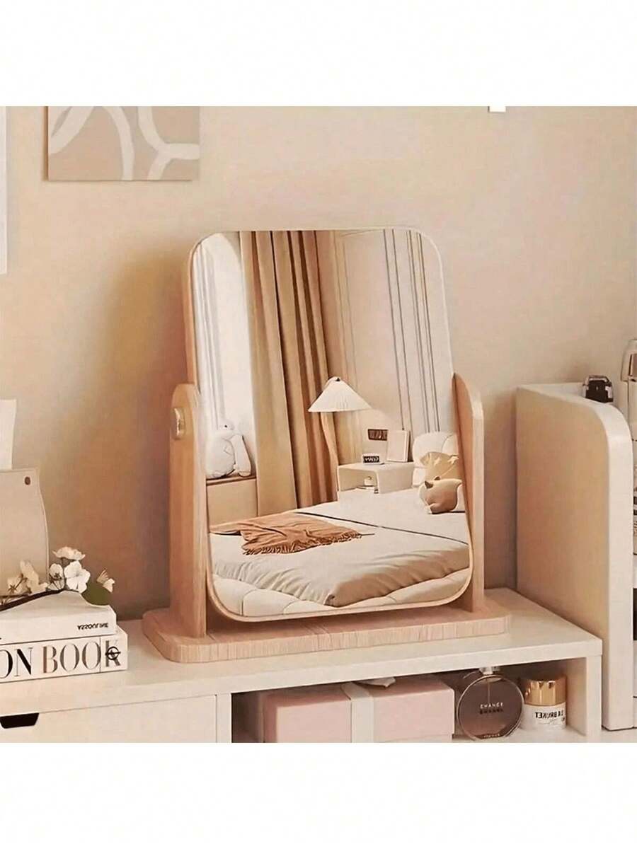 1pc-Makeup Mirror With Natural Bamboo Stand, 8 Inch 1X/2X Magnification Double Sided 360 Degree Rotating Magnifying Mirror, Portable Desktop Countertop Mirror Bathroom Shaving Makeup Mirror For Desktop, Makeup, Gifts Suitable For Holiday Gifts For Family And Friends - Multicolor - View 1