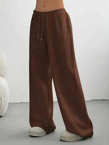 Quần chạy bộ ống rộng thường ngày dành cho nữ - Cạp quần rút màu xám, cạp chun, dáng rộng thoải mái cho mùa xuân/hè/thu, hoàn hảo cho trang phục thường ngày, quần chạy bộ - Cà phê nâu - Xem 4