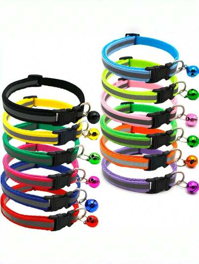 10 Peças Coleira Reflexiva Destacável Aleatória para Gatos, Coleira Reflexiva Brilha no Escuro com Sino para Cachorros Pequenos e Gatos, Mantém seu Animal de Estimação Visível à Noite