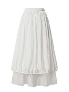白色高腰层叠中长裙，优雅飘逸A字裙，女士 - 白色 - 查看 2