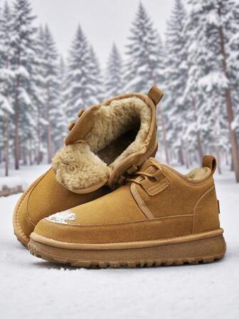 Winter Warm Snow Boots New Outdoor Mid-Top Simple Men's Boots Hiking Boots Thickened Lining Warm Anti-Cold Comfortable Casual Thick-Soled Retro Sneakers