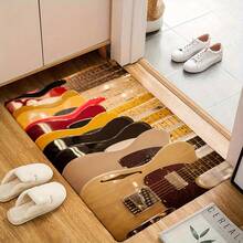 1pc Guitar-Themed Non-Slip With Guitar & Music Note Design - Color-Coded Stratocaster-Inspired Pattern, Soft Absorbent Entryway, Music Room, Bedroom - Washable Floor Mus - 多色 - 查看 3