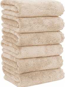 6 件装优质毛巾套装 - 速干 - 柔软超细纤维珊瑚绒高吸水性洗脸巾 - 多用途，可用作沐浴、水疗、面部、指尖毛巾