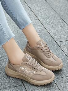 Women's Casual Sports Shoes, Low-Top Fashion Letter Print Anti-Slip Breathable Lace-Up Running Shoes, Outdoor Sneakers, All Season