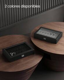 SONGMICS Caja de Relojes, con 24 Ranuras, Estuche de Relojes con Cierre, Tapa de Cristal, Regalo Ideal, Forro y Superficie Negro Tinta - Negro - Ver 6