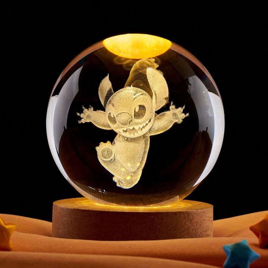 1个史迪奇卡通3D水晶球灯，发光夜灯，创意儿童生日礼物，纪念品，理想的情人节礼物 - 彩色 - 查看 1