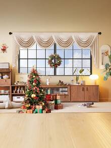 1件米色流苏窗帘，波西米亚风格仿亚麻材质短款帘幔，适用于客厅、卧室、厨房窗户和门装饰。 - 米色 - 查看 6