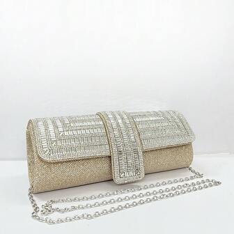 Glamorous Sparkling Rhinestone Women's Champagne Evening Bag, Suitable For Gala Dresses, Birthdays, Business Events, Weddings, Valentine's Day, Christmas