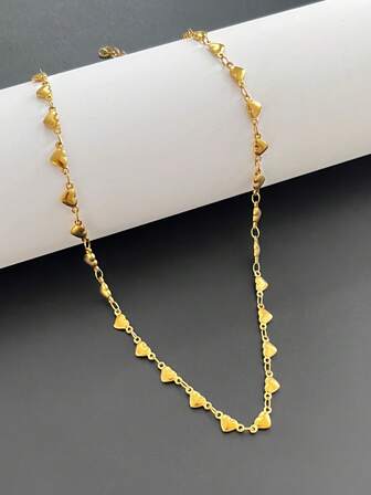 1pc 18k Heart Necklace, Suitable For Women's Everyday Casual And Party Wear, Gold Jewelry Necklace