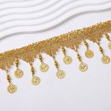 Dây viền tua rua đính hạt vàng dài 1 thước (5.5/7.5cm) - Ruy băng ren satin thanh lịch có tua rua, thích hợp cho rèm cửa, chụp đèn, quần áo và đồ thủ công - Viền vải trang trí, điểm nhấn trang trí nhà cửa | Vẻ ngoài sang trọng | Chi tiết đính hạt tinh tế, viền ren - Nhiều màu - Xem 6
