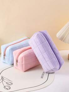 1/4pcs Plush Plaid Cosmetic Bag, Large Zipper Travel Toiletry Pouch, Multifunctional Storage Bag, Suitable For Home Organization, Outdoor Travel, Business Trip (1/4pcs Optional), Also Applicable To Vacation, Beach, Bathroom, Bedroom, Large Capacity - Multicolor - View 9