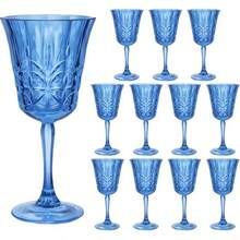 Plastic Wine Glasses 10oz Set Of 12, Blue Vintage Goblets Unbreakable Reusable  Stemmed Drinking Glasses For Parties, Weddings & Events Leaf-Patterned - 藍色 - 查看 8