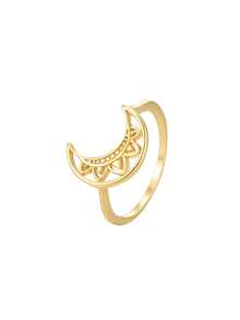 Charm-In 1pc Fashionable Minimalist 18K Gold Plated Brass Hollow Moon, Hollow Heart, Infinity Symbol Zirconia Inlaid Women's Quality Ring, Multiple Sizes, Valentine's Day/Mother's Day Gift - Gold - View 18