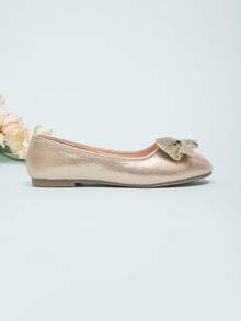 Girls' Casual Minimalist Dance Performance Solid Color Flat Loafers, Spring/Autumn - Gold - View 3