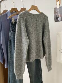 Apricot Puppy Zipper Women's Spring Sweater Jacket, Korean Style Short Sleeve Vest, Versatile For Daily Wear - Grey - View 4