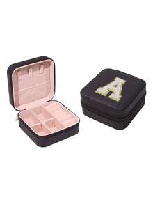 Organizer da viaggio per gioielli, scatola portaoggetti per gioielli con iniziali personalizzabili, organizer multifunzionale per gioielli, organizzazione e conservazione dei gioielli, scatola portagioie compatta, organizer per il trucco, organizer per smalti, elementi essenziali da viaggio, elementi essenziali per crociere, per anelli, collane, orecchini, conservazione dei gioielli, regali per damigelle, regali personalizzati per donne, mogli, mamme