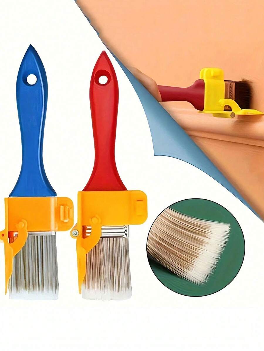 Multifunctional Brush Set For Painting Edges, 1 Battery-Free Manual Painting Tool, Handheld Plastic Brush With Wooden Handle For Walls, Ceilings, Window Frames And Narrow Surfaces - Multicolor - View 1